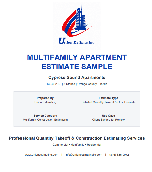 Multifamily Apartment Construction Estimate Sample | Union Estimating Services